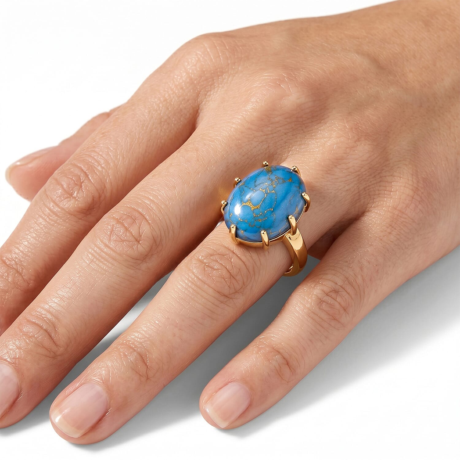 EverTrue Mojave Blue Turquoise 13.50 ctw Solitaire Ring in 18K YG Plated (Size 6.0)