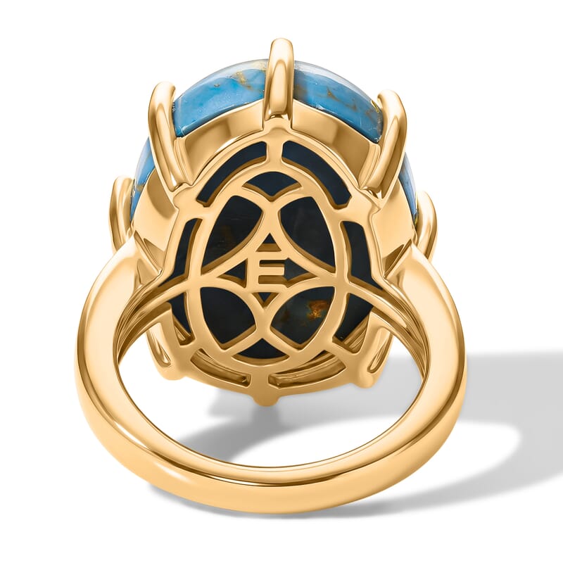 EverTrue Mojave Blue Turquoise 13.50 ctw Solitaire Ring in 18K YG Plated (Size 6.0)