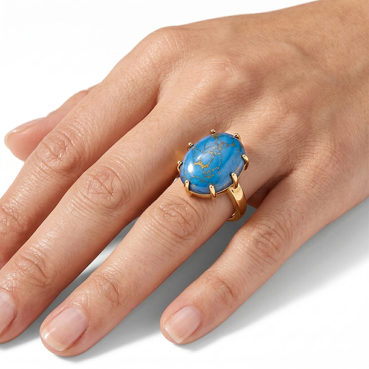 EverTrue Mojave Blue Turquoise 13.50 ctw Solitaire Ring in 18K YG Plated (Size 7.0) image number 1