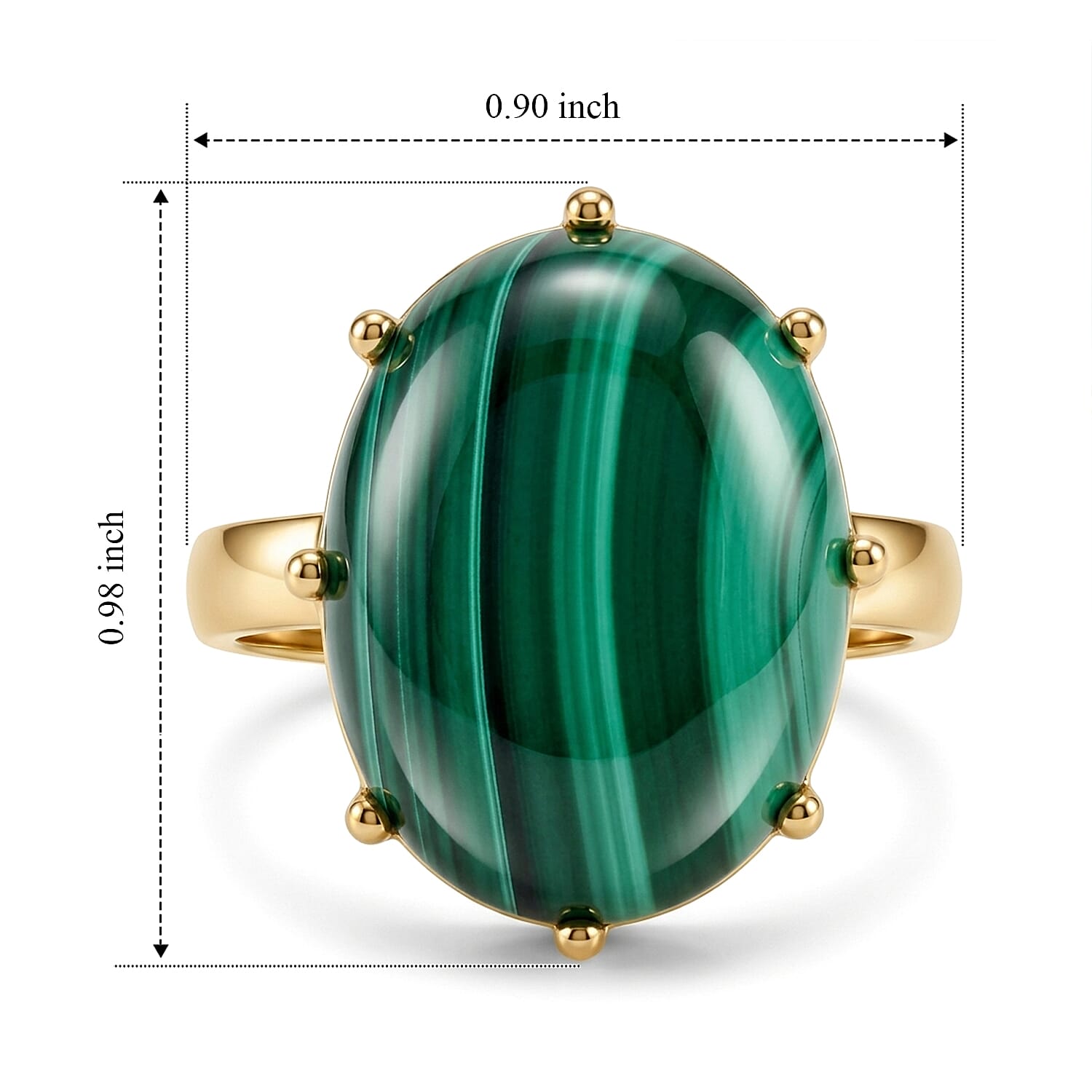 EverTrue African Malachite 21.75 ctw Ring in 18K YG Plated (Size 5.0)
