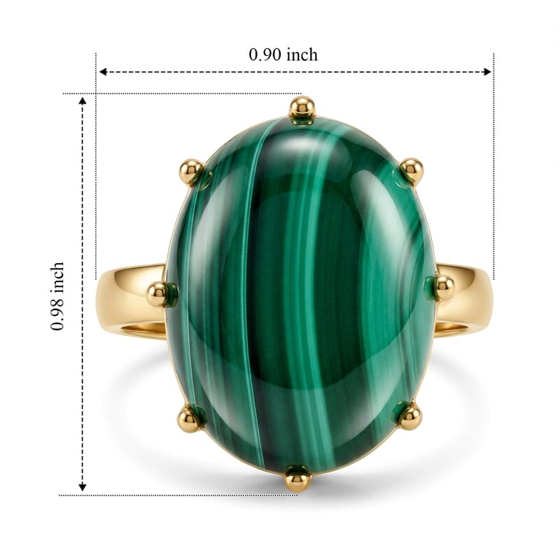EverTrue African Malachite 21.75 ctw Ring in 18K YG Plated (Size 5.0)