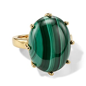 EverTrue African Malachite 21.75 ctw Ring in 18K YG Plated (Size 7.0)