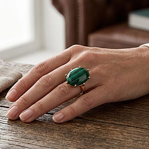 EverTrue African Malachite 21.75 ctw Ring in 18K YG Plated (Size 7.0)