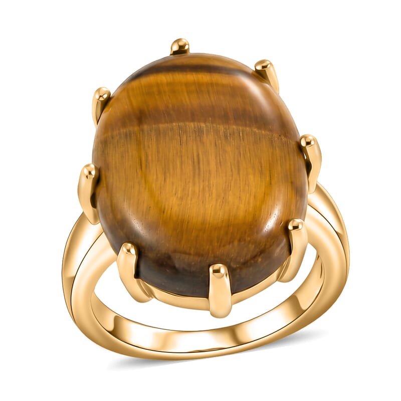 EverTrue Tigers Eye 15.35 ctw Ring in 18K YG Plated (Size 5.0)