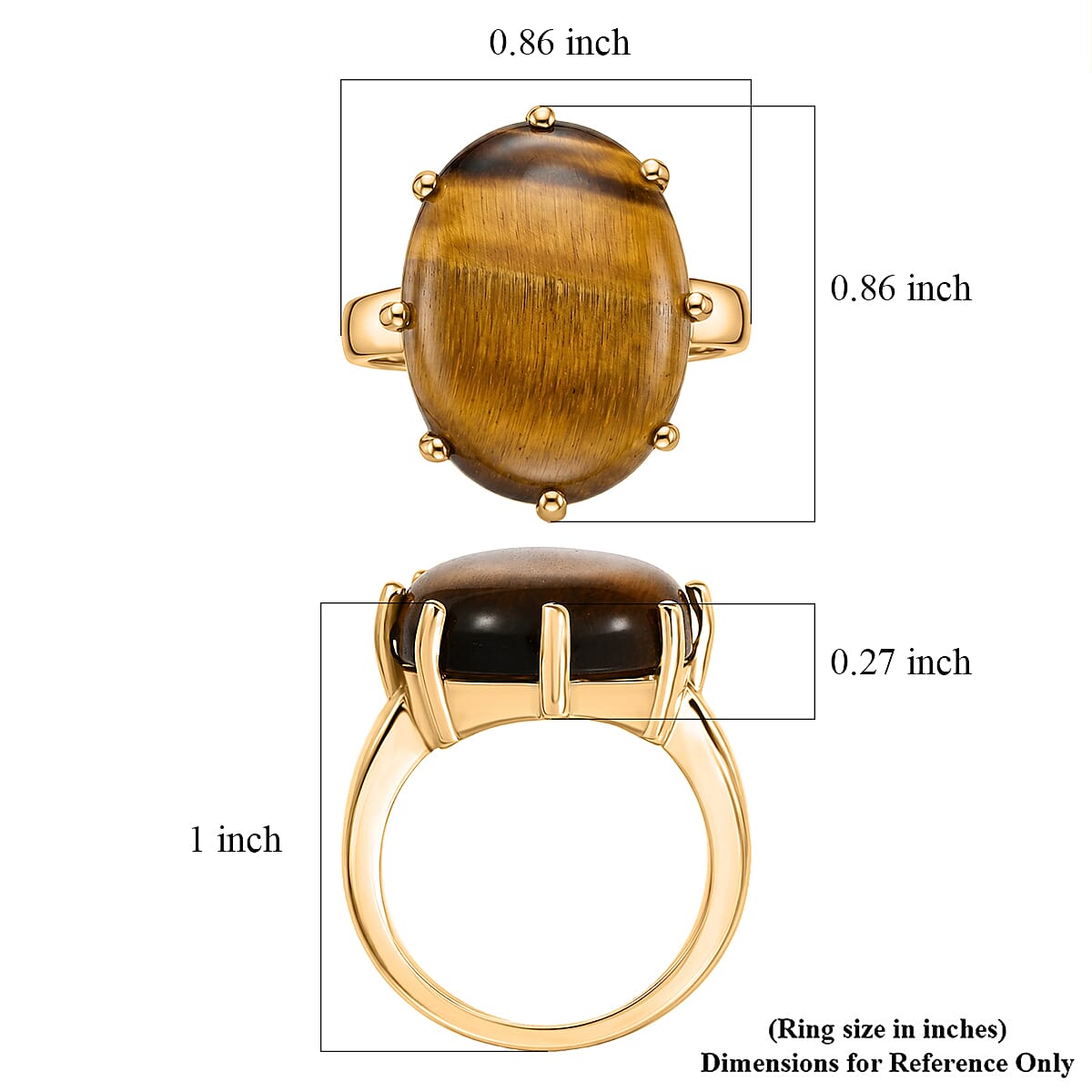 EverTrue Tigers Eye 15.35 ctw Ring in 18K YG Plated (Size 5.0)