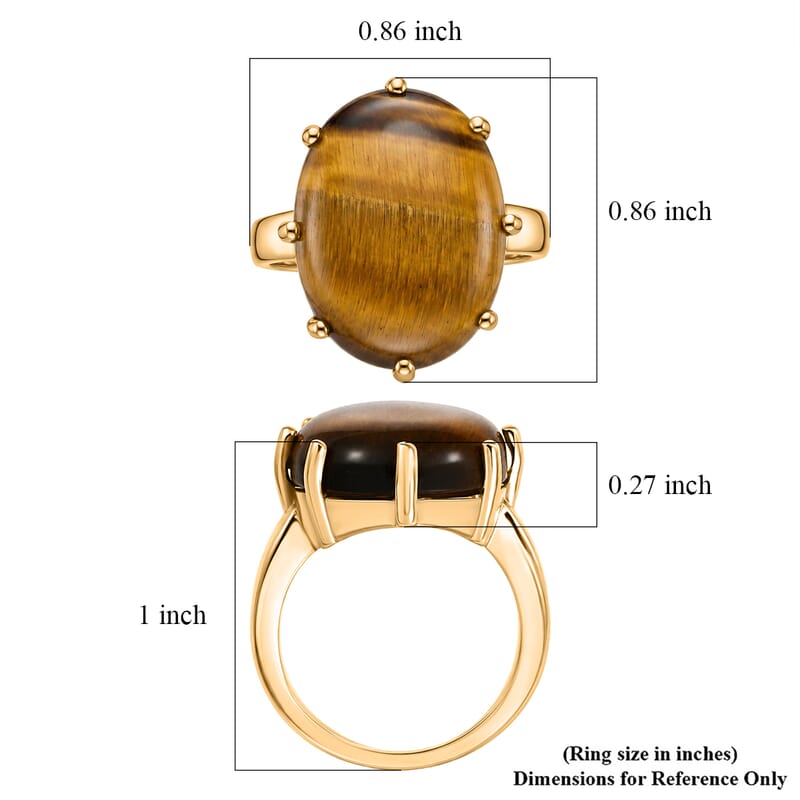 EverTrue Tigers Eye 15.35 ctw Ring in 18K YG Plated (Size 5.0)