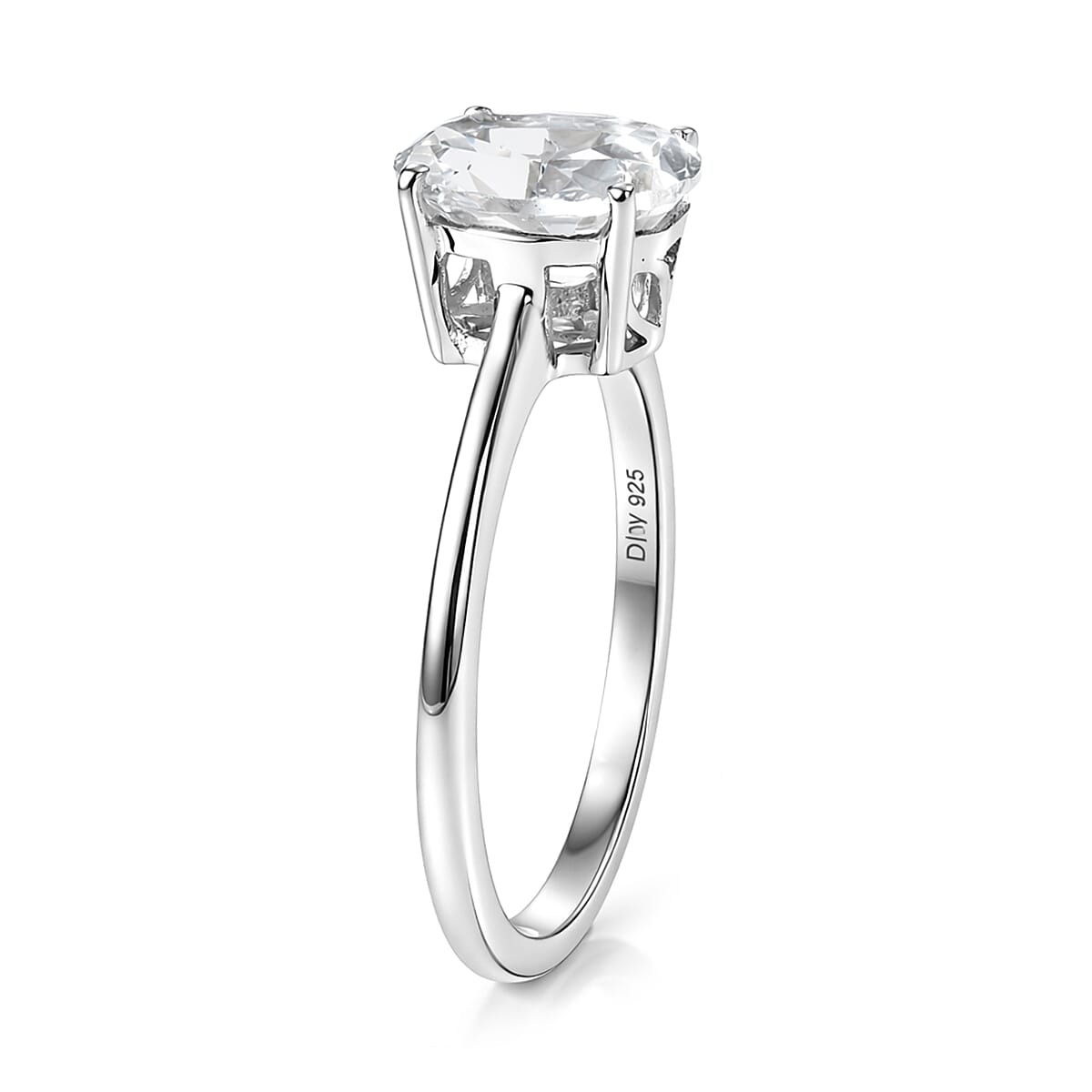 D'Joy White Topaz 2.50 ctw Classic Lumina Solitaire Ring in Rhodium Over Sterling Silver (Size 10.0) image number 3