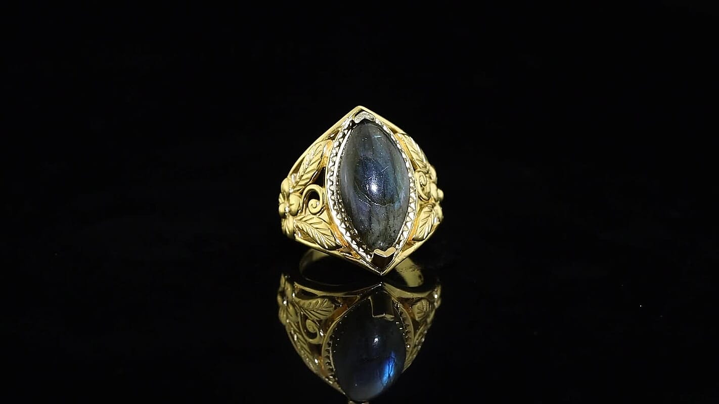 EverTrue Malagasy Labradorite 8.85 ctw Solitaire Ring in 18K YG Plated (Size 10.0)