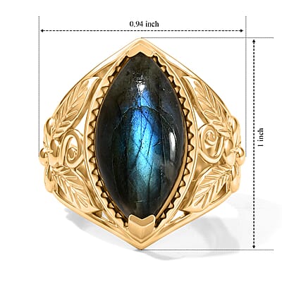 EverTrue Malagasy Labradorite 8.85 ctw Solitaire Ring in 18K YG Plated (Size 5.0)