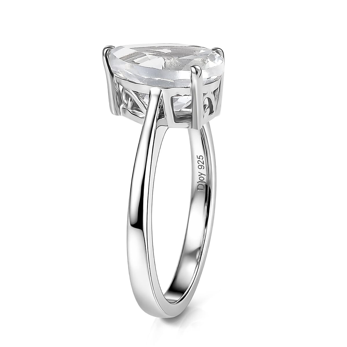 D'Joy White Topaz 2.50 ctw Prism Solitaire Ring in Rhodium Over Sterling Silver (Size 10.0) image number 3