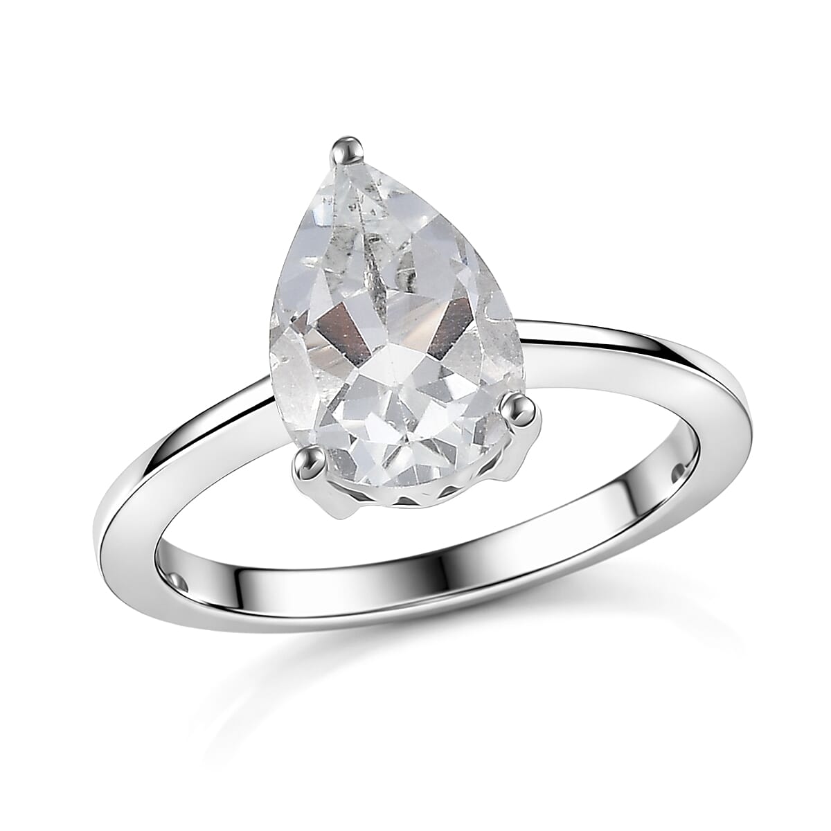 D'Joy White Topaz Solitaire Ring in Rhodium Over Sterling Silver (Size 7.0) 2.85 ctw