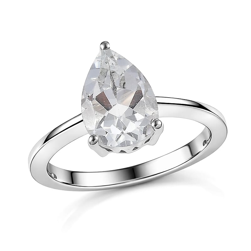 D'Joy White Topaz 2.50 ctw Prism Solitaire Ring in Rhodium Over Sterling Silver (Size 5.0)