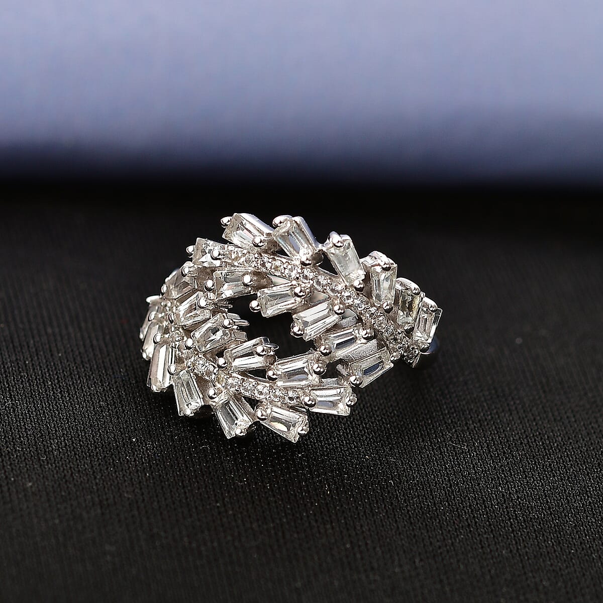 D'Joy White Topaz 2.00 ctw The Regal Swirl Ring in Rhodium Over Sterling Silver (Size 7.0) image number 1