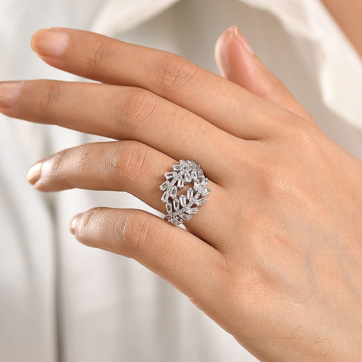 D'Joy White Topaz 2.00 ctw The Regal Swirl Ring in Rhodium Over Sterling Silver (Size 7.0) image number 2