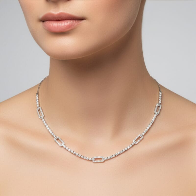 D'Joy Moissanite 7.20 ctw Connected Forever Necklace in Rhodium Over Sterling Silver 18-20 Inches