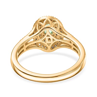 D'Joy Boyaca Colombian Emerald, Natural Champagne and White Diamond 0.85 ctw Green Fire Majesty Ring in 18K Vermeil Yellow Gold Over Sterling Silver (Size 6.0)