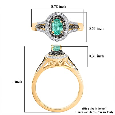 D'Joy Boyaca Colombian Emerald, Natural Champagne and White Diamond 0.85 ctw Green Fire Majesty Ring in 18K Vermeil Yellow Gold Over Sterling Silver (Size 6.0)