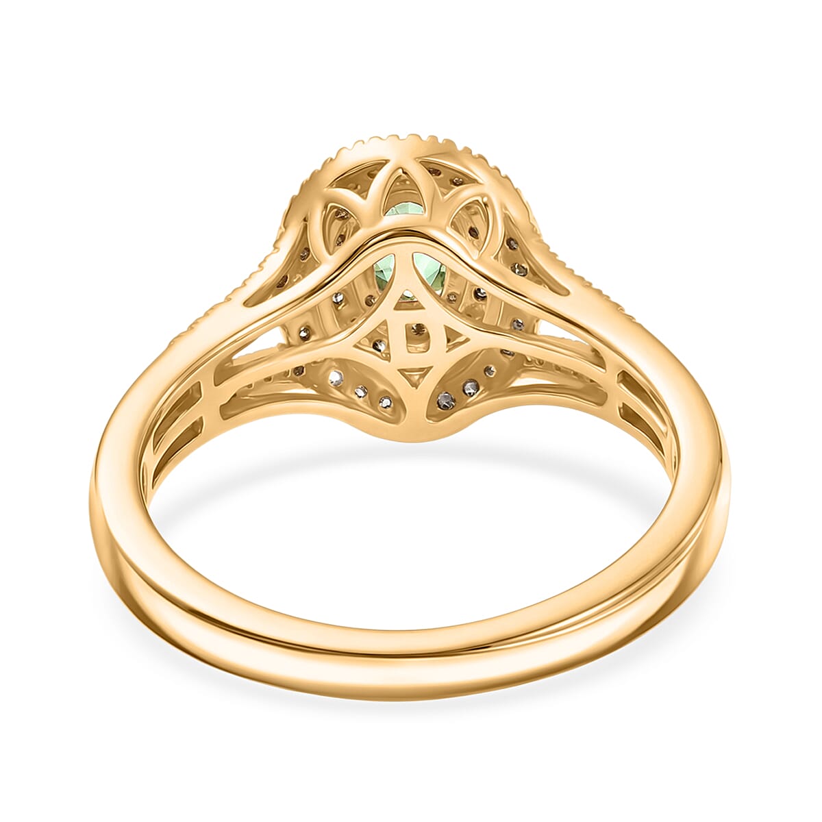 D'Joy Boyaca Colombian Emerald, Natural Champagne and White Diamond 0.85 ctw Green Fire Majesty Ring in 18K Vermeil Yellow Gold Over Sterling Silver (Size 7.0) image number 4