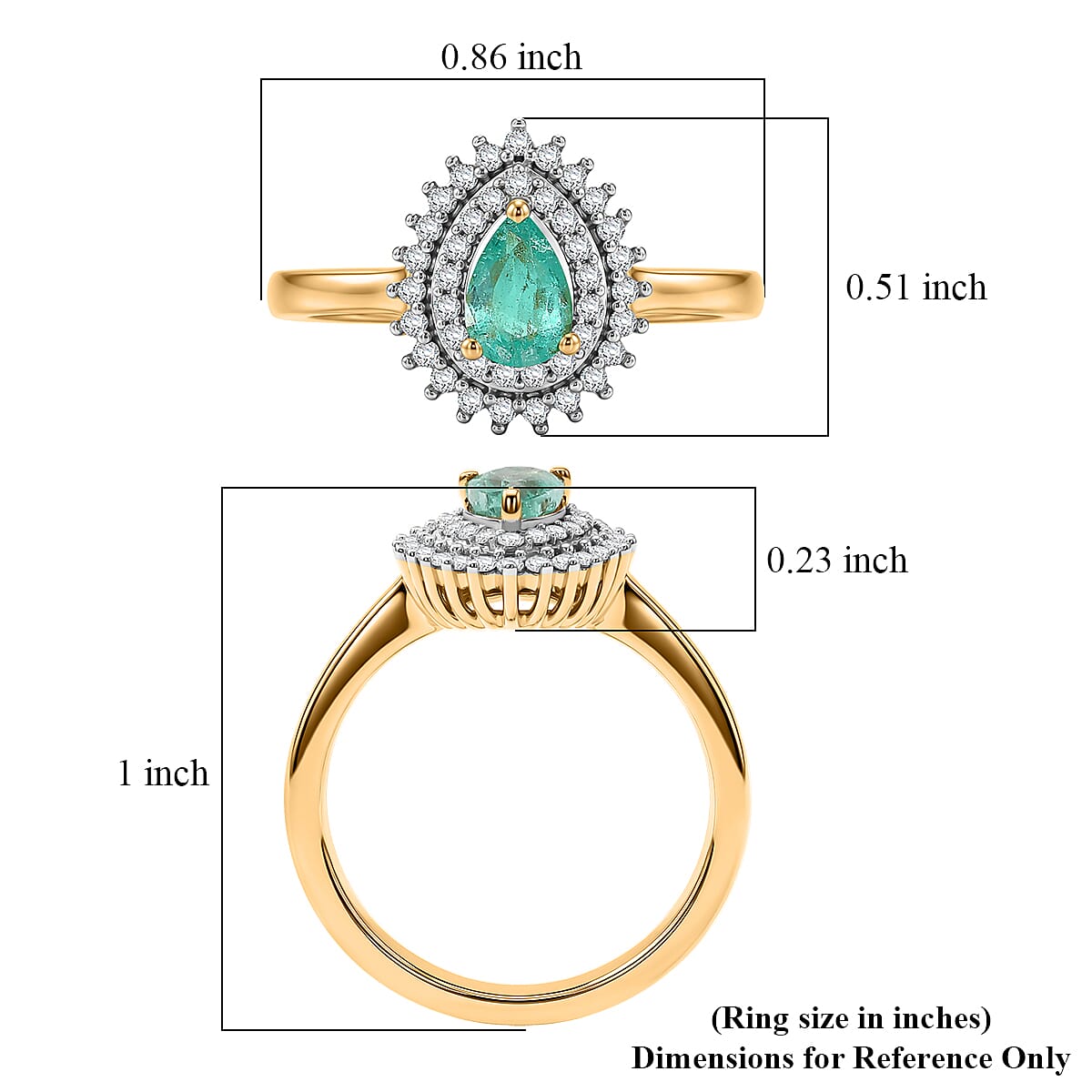 D'Joy Boyaca Colombian Emerald and Moissanite 0.65 ctw Pear Crown Halo Ring in 18K Vermeil Yellow Gold Over Sterling Silver (Size 7.0) image number 5