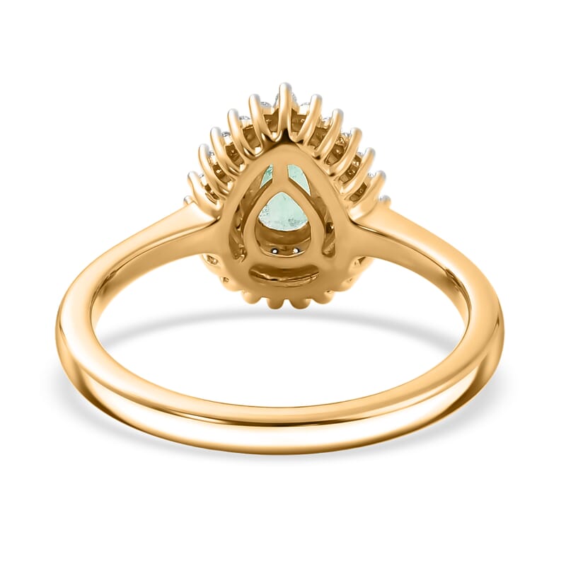D'Joy Boyaca Colombian Emerald and Moissanite 0.65 ctw Pear Crown Halo Ring in 18K Vermeil Yellow Gold Over Sterling Silver (Size 8.0)