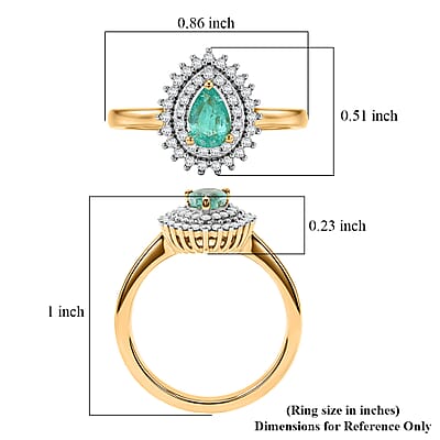 D'Joy Boyaca Colombian Emerald and Moissanite 0.65 ctw Pear Crown Halo Ring in 18K Vermeil Yellow Gold Over Sterling Silver (Size 8.0)