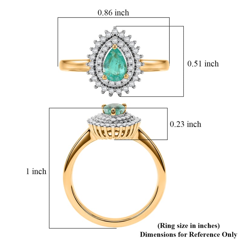 D'Joy Boyaca Colombian Emerald and Moissanite 0.65 ctw Pear Crown Halo Ring in 18K Vermeil Yellow Gold Over Sterling Silver (Size 8.0)