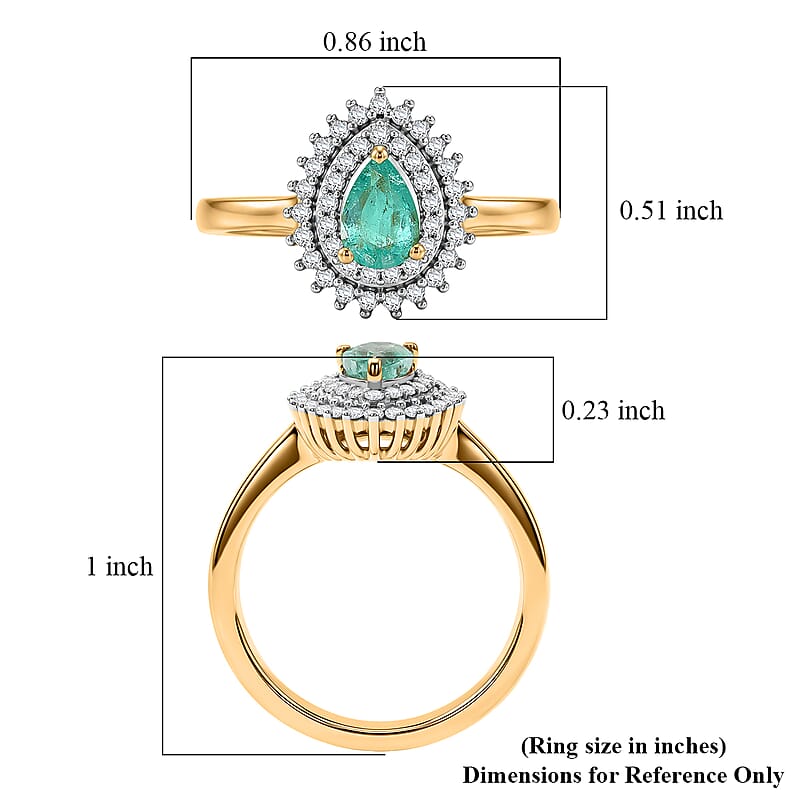 D'Joy Boyaca Colombian Emerald and Moissanite 0.65 ctw Pear Crown Halo Ring in 18K Vermeil Yellow Gold Over Sterling Silver (Size 8.0)