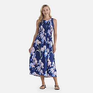 LA Marey Navy Blue Double Knit Brushed Maxi Dress - One Size Fits Most