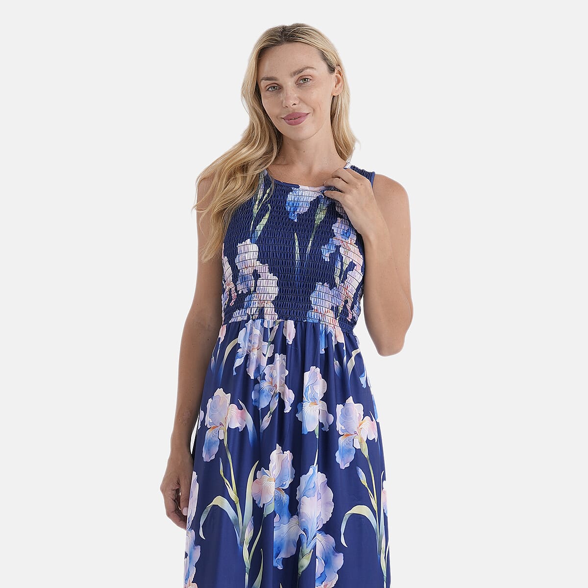 LA Marey Navy Blue Double Knit Brushed Maxi Dress - One Size Fits Most image number 4