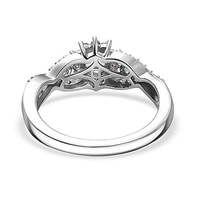 D'Joy Boyaca Colombian Emerald and Moissanite 0.70 ctw Bloom Brilliance Ring in Rhodium Over Sterling Silver (Size 8.0)