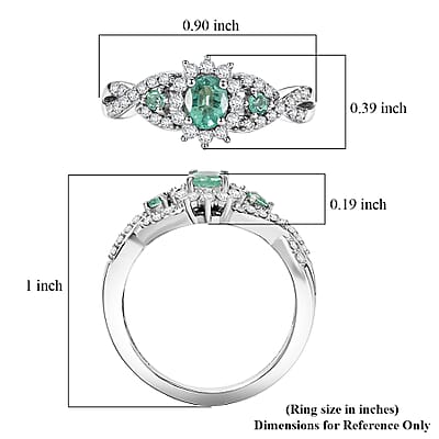 D'Joy Boyaca Colombian Emerald and Moissanite 0.70 ctw Bloom Brilliance Ring in Rhodium Over Sterling Silver (Size 9.0)