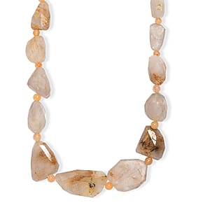 EverTrue Yellow Aventurine and Golden Rutilated Quartz 390.00 ctw Beaded Necklace in Platinum Over 18 Inches 