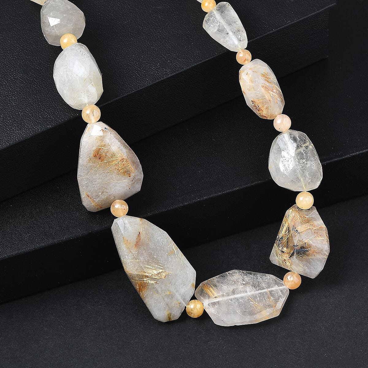 EverTrue Yellow Aventurine and Golden Rutilated Quartz 390.00 ctw Beaded Necklace in Platinum Over 18 Inches  image number 1