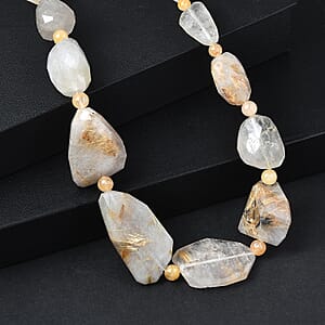EverTrue Yellow Aventurine and Golden Rutilated Quartz 390.00 ctw Beaded Necklace in Platinum Over 18 Inches 