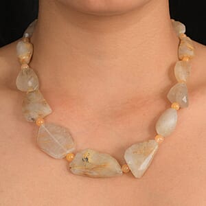 EverTrue Yellow Aventurine and Golden Rutilated Quartz 390.00 ctw Beaded Necklace in Platinum Over 18 Inches 