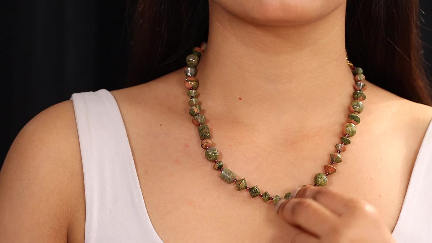 EverTrue Unakite, Mozambique Garnet Necklace (18 Inches) in 18K YG Plated 215.00 ctw