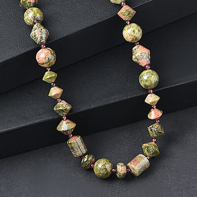 EverTrue Unakite and Mozambique Garnet 215.00 ctw Necklace in 18K YG Plated 18 Inches
