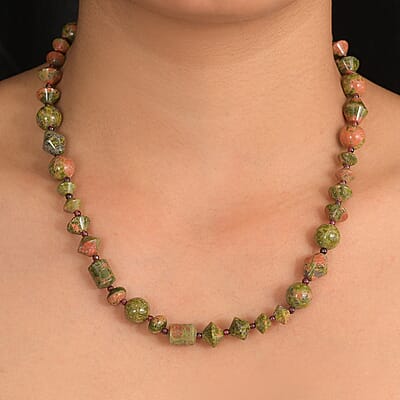 EverTrue Unakite and Mozambique Garnet 215.00 ctw Necklace in 18K YG Plated 18 Inches