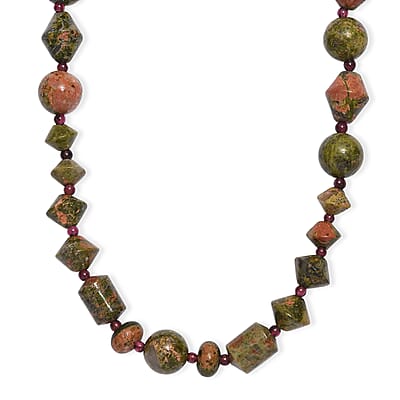 EverTrue Unakite and Mozambique Garnet 215.00 ctw Necklace in 18K YG Plated 18 Inches
