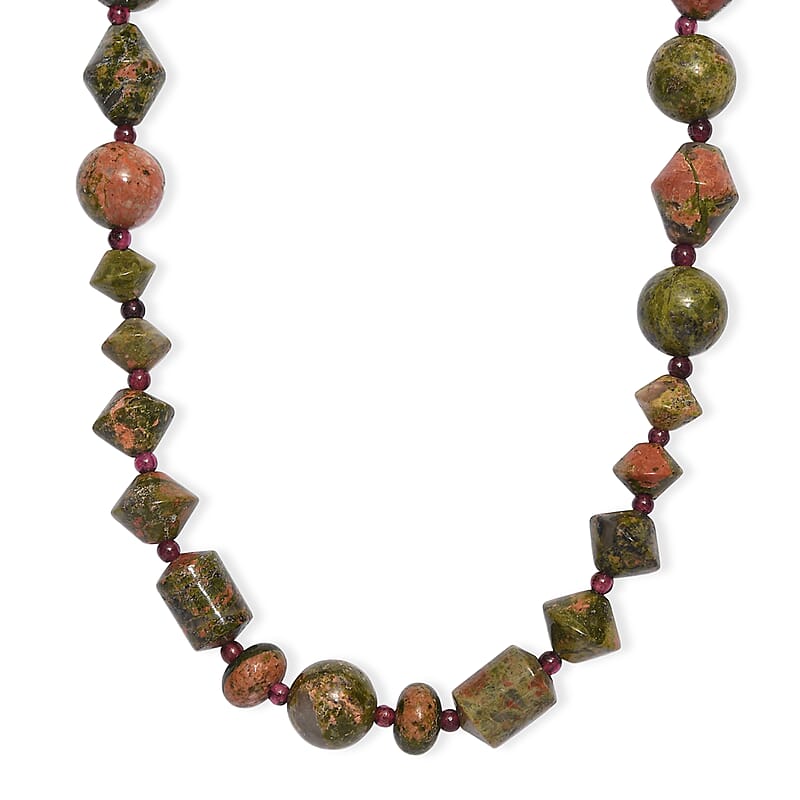 EverTrue Unakite and Mozambique Garnet 215.00 ctw Necklace in 18K YG Plated 18 Inches