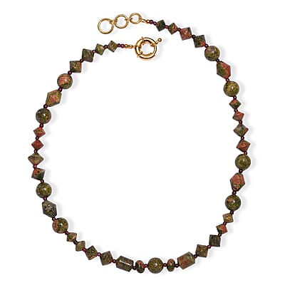 EverTrue Unakite and Mozambique Garnet 215.00 ctw Necklace in 18K YG Plated 18 Inches