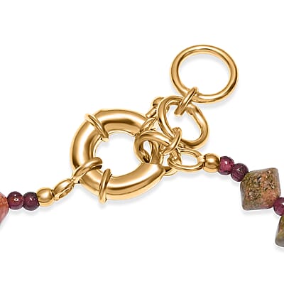 EverTrue Mozambique Garnet and Unakite 63.00 ctw Bracelet in 18K YG Plated (7.25 In)