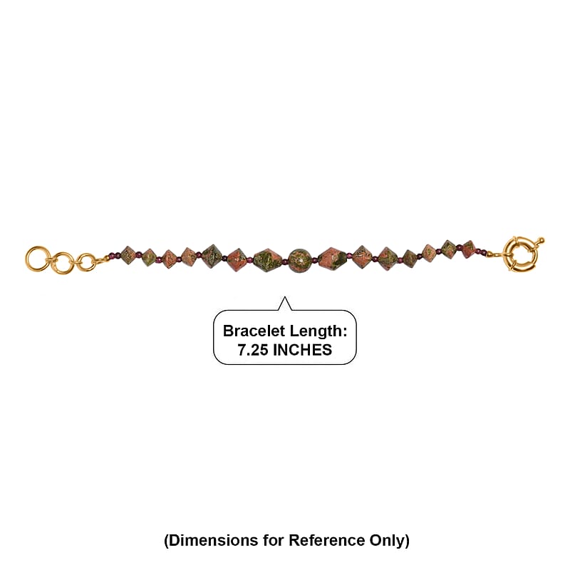 EverTrue Mozambique Garnet and Unakite 63.00 ctw Bracelet in 18K YG Plated (7.25 In)