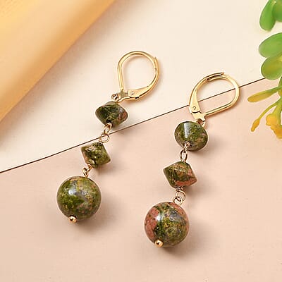 EverTrue Unakite 25.00 ctw Earrings in ION Plated YG Stainless Steel