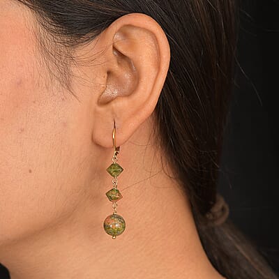 EverTrue Unakite 25.00 ctw Earrings in ION Plated YG Stainless Steel