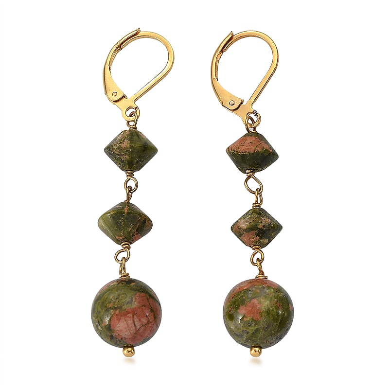 EverTrue Unakite 25.00 ctw Earrings in ION Plated YG Stainless Steel