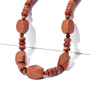 EverTrue Gold Sandstone 430.00 ctw Beaded Necklace (18 Inches) in Platinum Bond