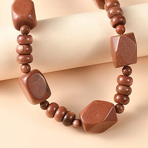 EverTrue Gold Sandstone 430.00 ctw Beaded Necklace (18 Inches) in Platinum Bond