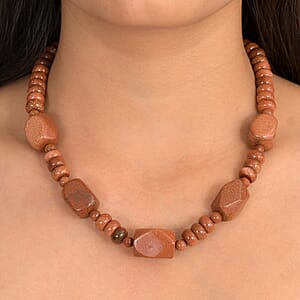 EverTrue Gold Sandstone 430.00 ctw Beaded Necklace (18 Inches) in Platinum Bond