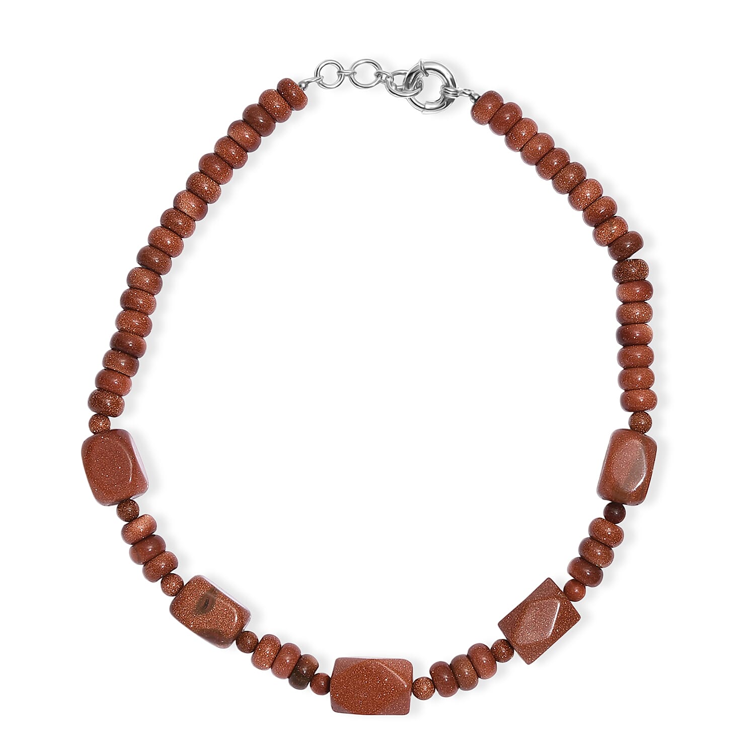 EverTrue Gold Sandstone 430.00 ctw Beaded Necklace (18 Inches) in Platinum Bond